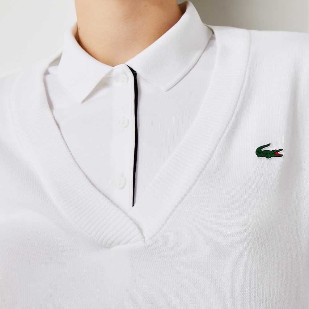 Lacoste SPORT Andas V-Neck Bomull Golf Vita | DWEXG-9204