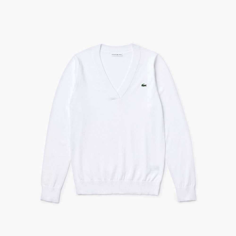 Lacoste SPORT Andas V-Neck Bomull Golf Vita | DWEXG-9204