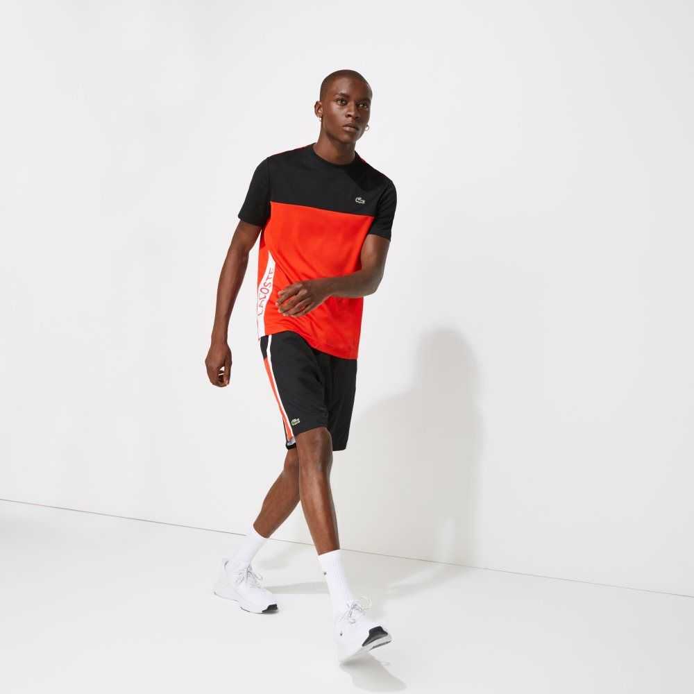 Lacoste SPORT Colorblock Panels Lätta Shorts Svarta Röda Vita | OILMX-6054