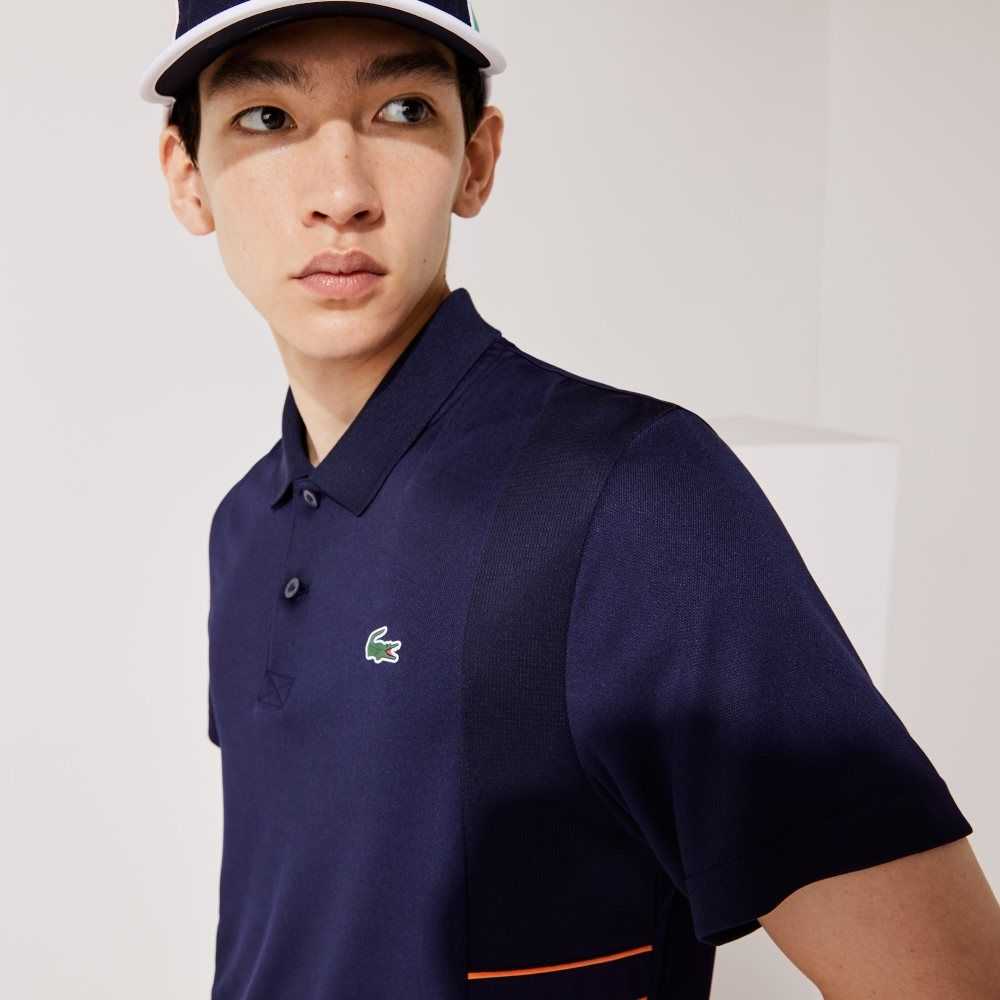 Lacoste SPORT Colorblock Pique And Mesh Marinblå Blå Gula Orange Vita | NOCTM-7204