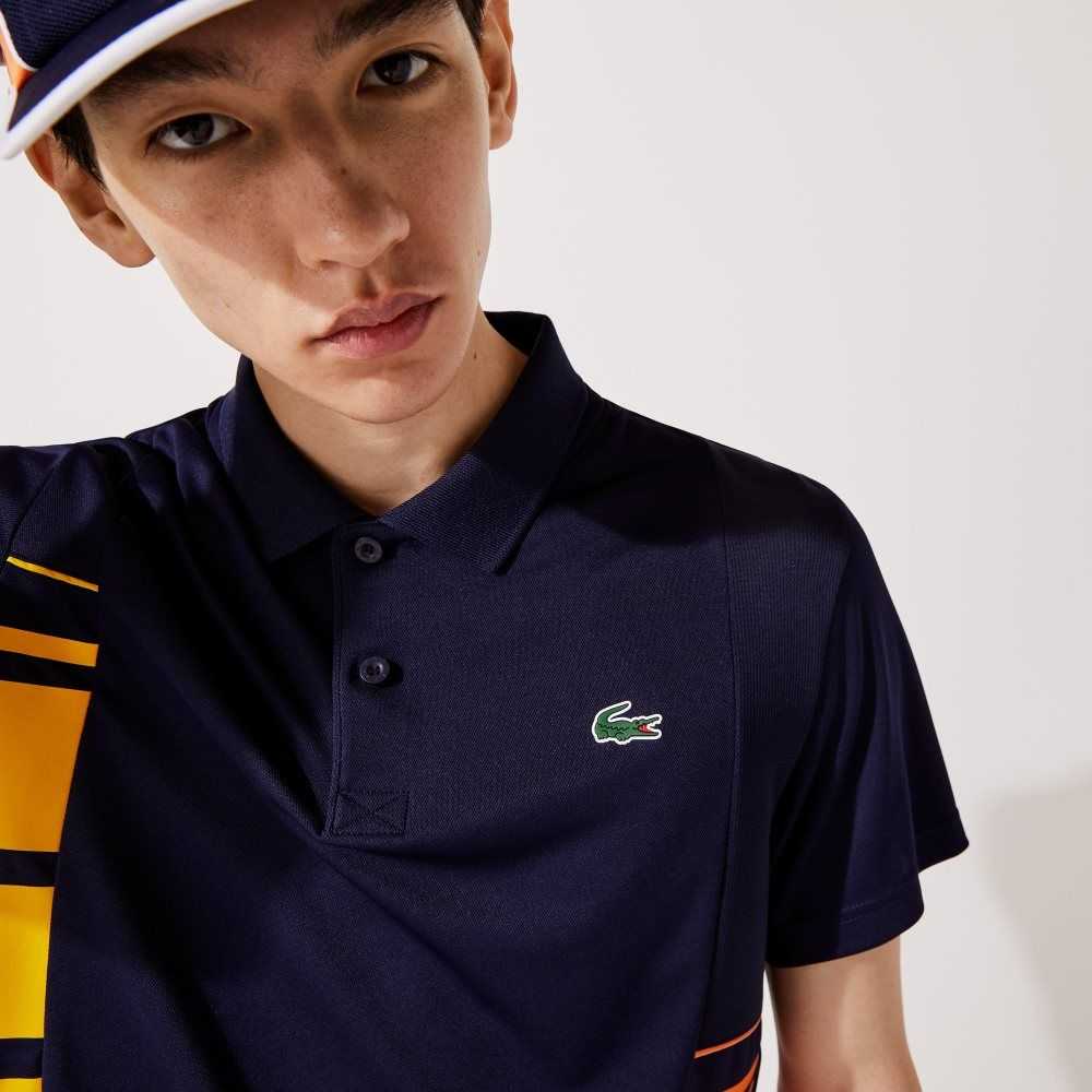 Lacoste SPORT Colorblock Pique And Mesh Marinblå Blå Gula Orange Vita | NOCTM-7204