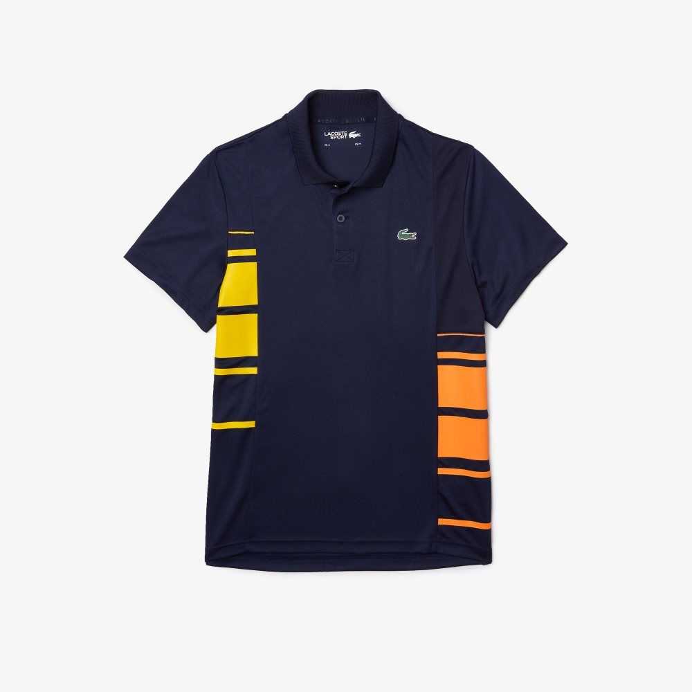 Lacoste SPORT Colorblock Pique And Mesh Marinblå Blå Gula Orange Vita | NOCTM-7204