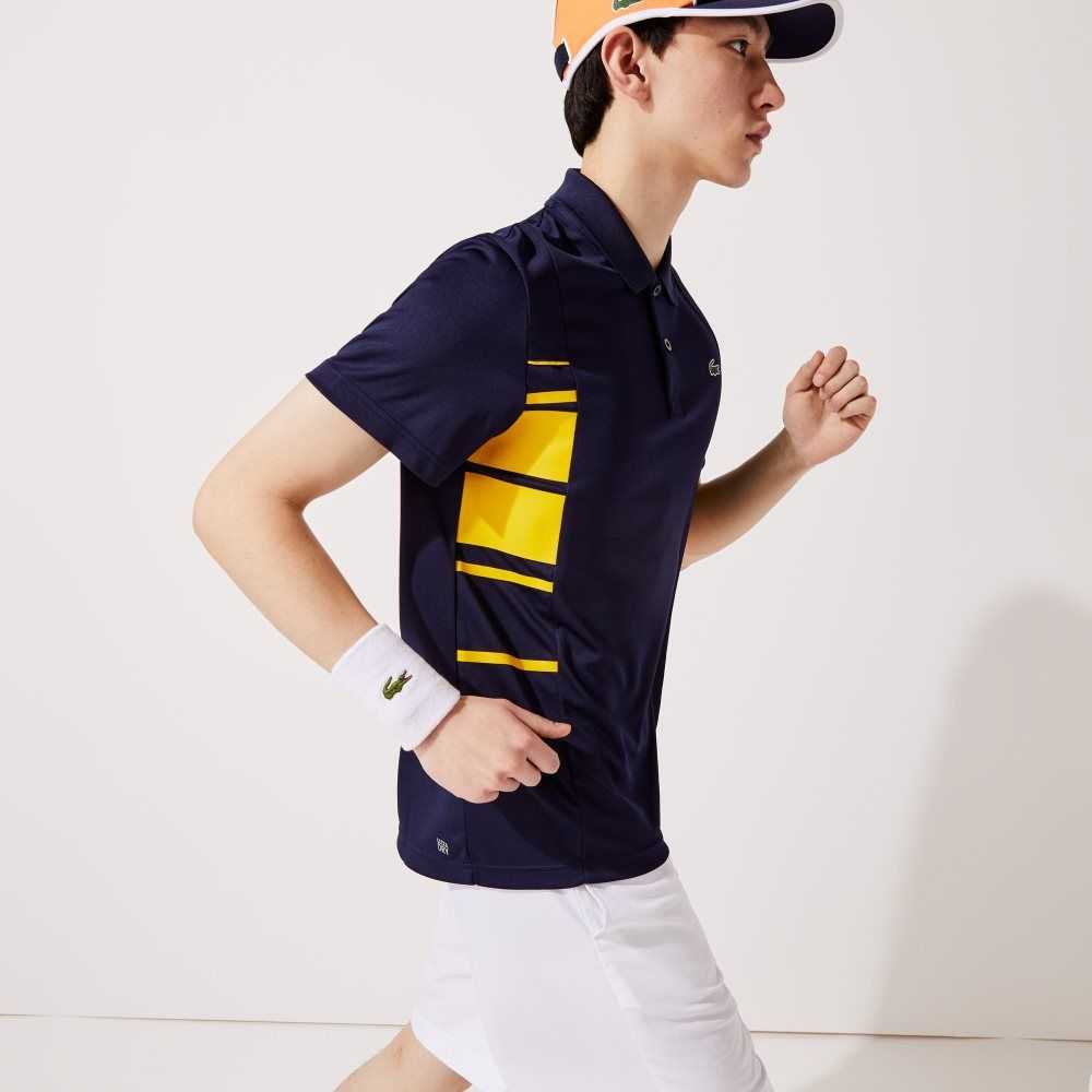 Lacoste SPORT Colorblock Pique And Mesh Marinblå Blå Gula Orange Vita | NOCTM-7204