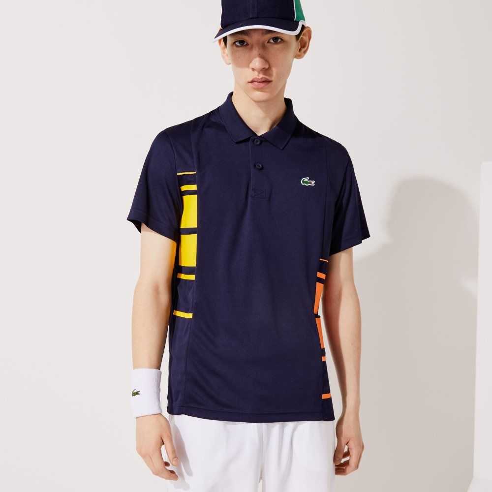 Lacoste SPORT Colorblock Pique And Mesh Marinblå Blå Gula Orange Vita | NOCTM-7204