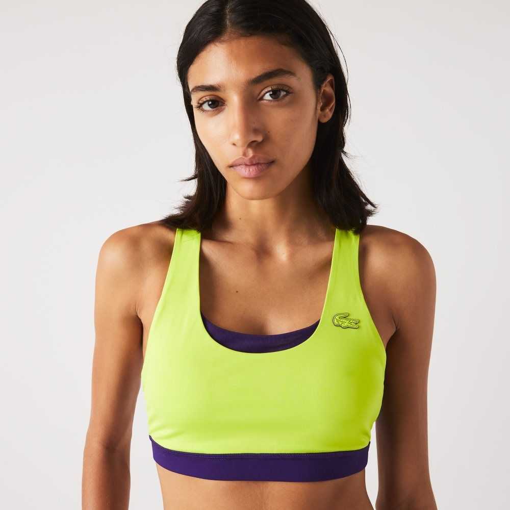 Lacoste SPORT Colorblock Recycled Polyester Sports Bra Gula Lila | FATGY-5123