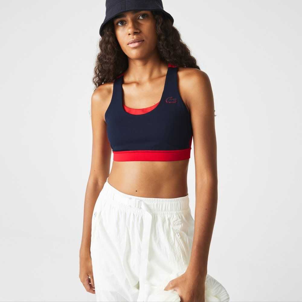 Lacoste SPORT Colorblock Recycled Polyester Sports Bra Marinblå Blå Röda Gröna | KHOMN-2308