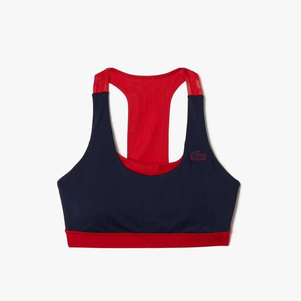 Lacoste SPORT Colorblock Recycled Polyester Sports Bra Marinblå Blå Röda Gröna | KHOMN-2308