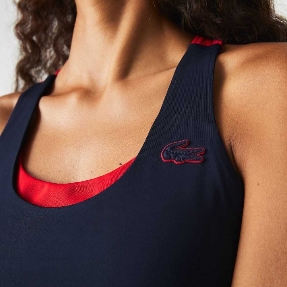 Lacoste SPORT Colorblock Recycled Polyester Sports Bra Marinblå Blå Röda Gröna | KHOMN-2308