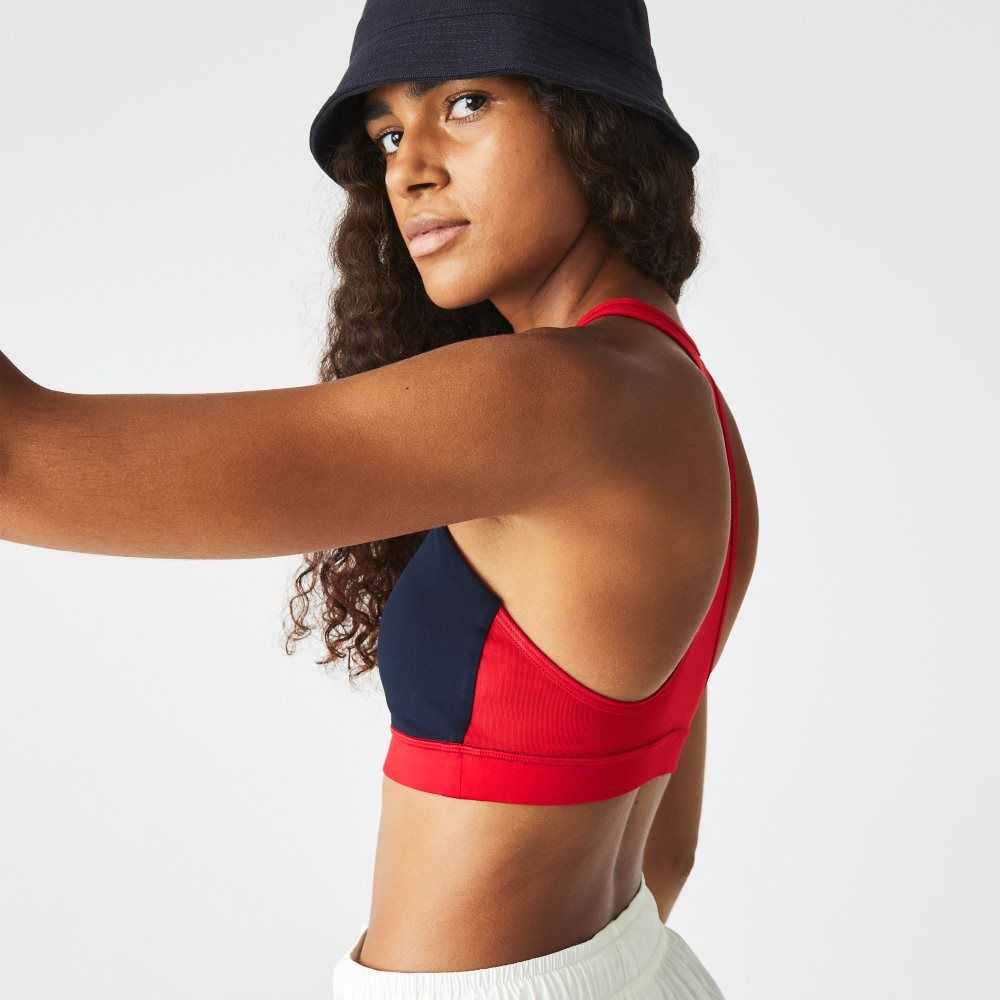 Lacoste SPORT Colorblock Recycled Polyester Sports Bra Marinblå Blå Röda Gröna | KHOMN-2308