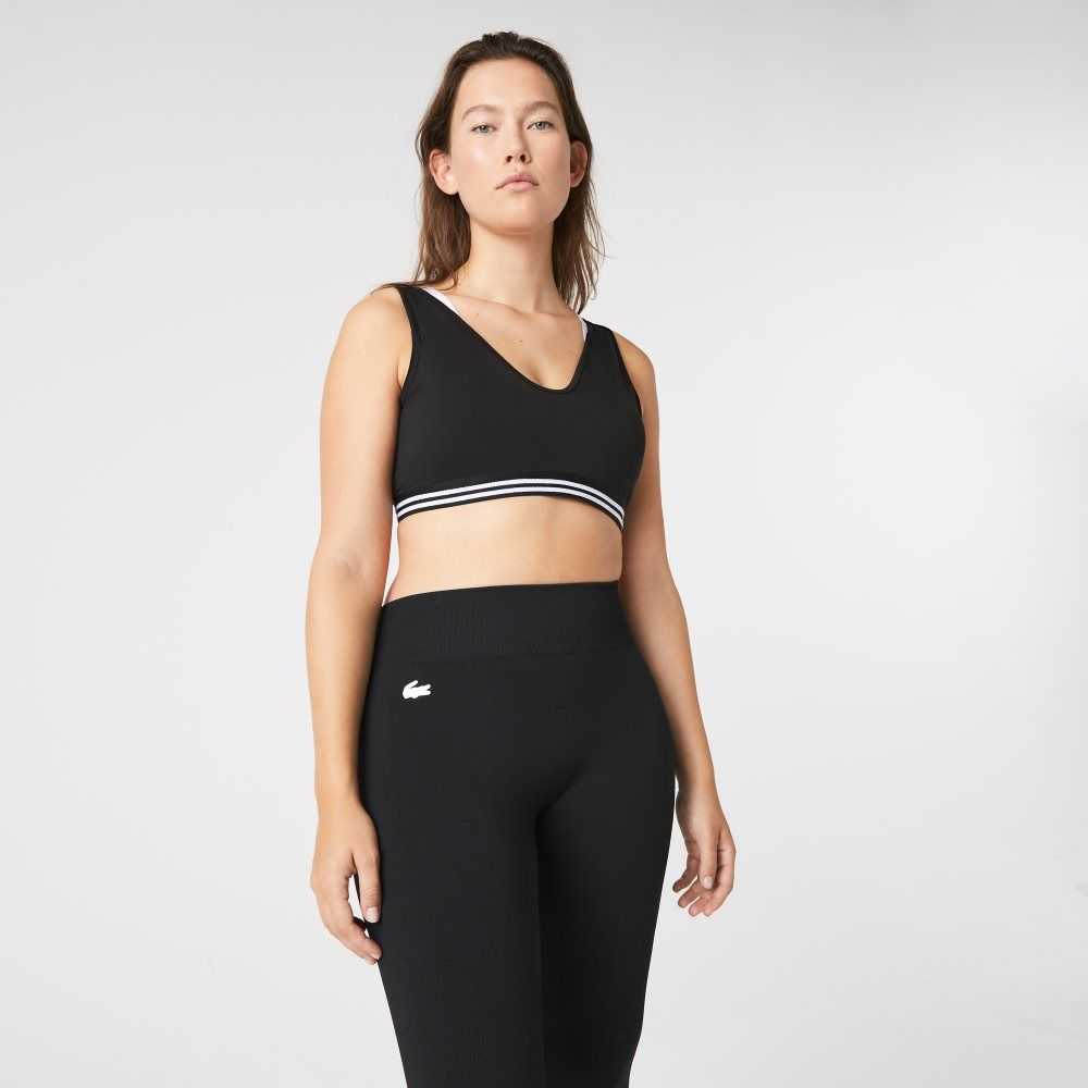 Lacoste SPORT Contrast Accents Sports Bra Svarta Vita Svarta | JXMGT-4920