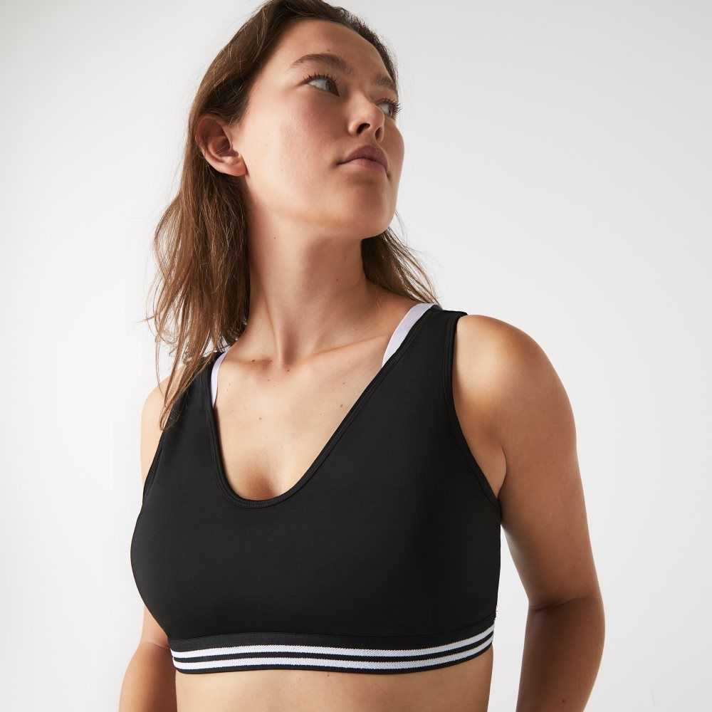 Lacoste SPORT Contrast Accents Sports Bra Svarta Vita Svarta | JXMGT-4920