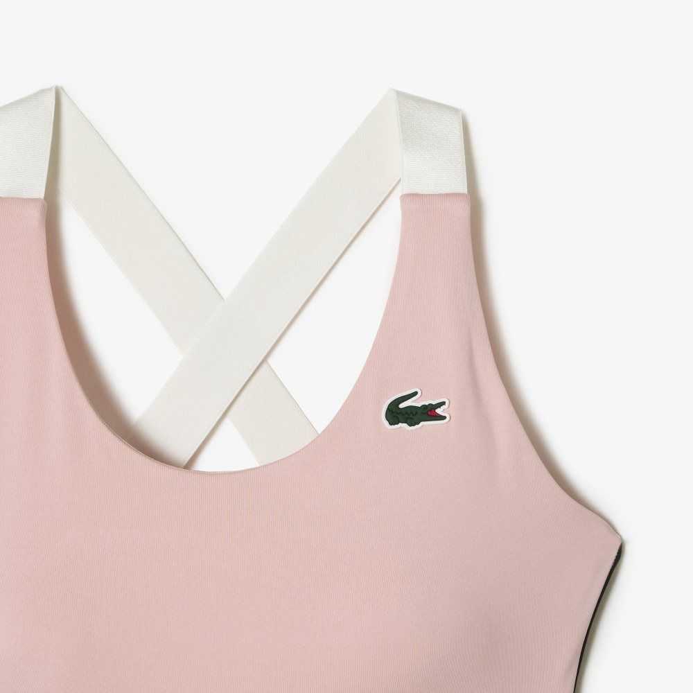 Lacoste SPORT Cross Rem Sports Bra Rosa Svarta Vita | YNLAV-1506