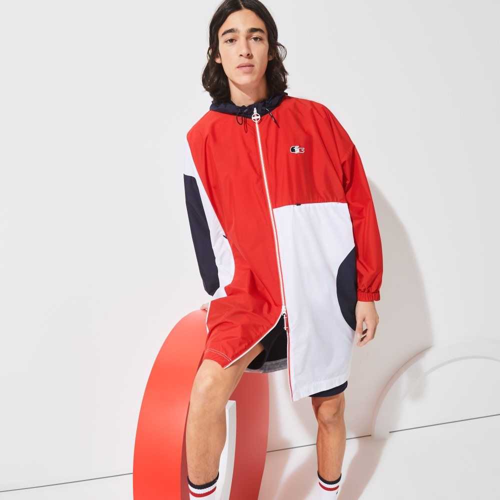 Lacoste SPORT French Sporting Spirit Edition Oversized Raincoat Marinblå Blå Röda Vita | HNCSJ-2854