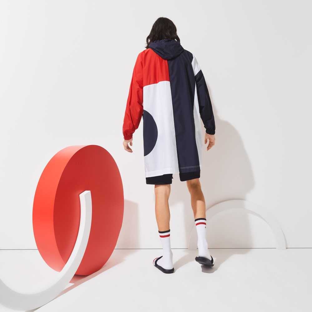 Lacoste SPORT French Sporting Spirit Edition Oversized Raincoat Marinblå Blå Röda Vita | HNCSJ-2854