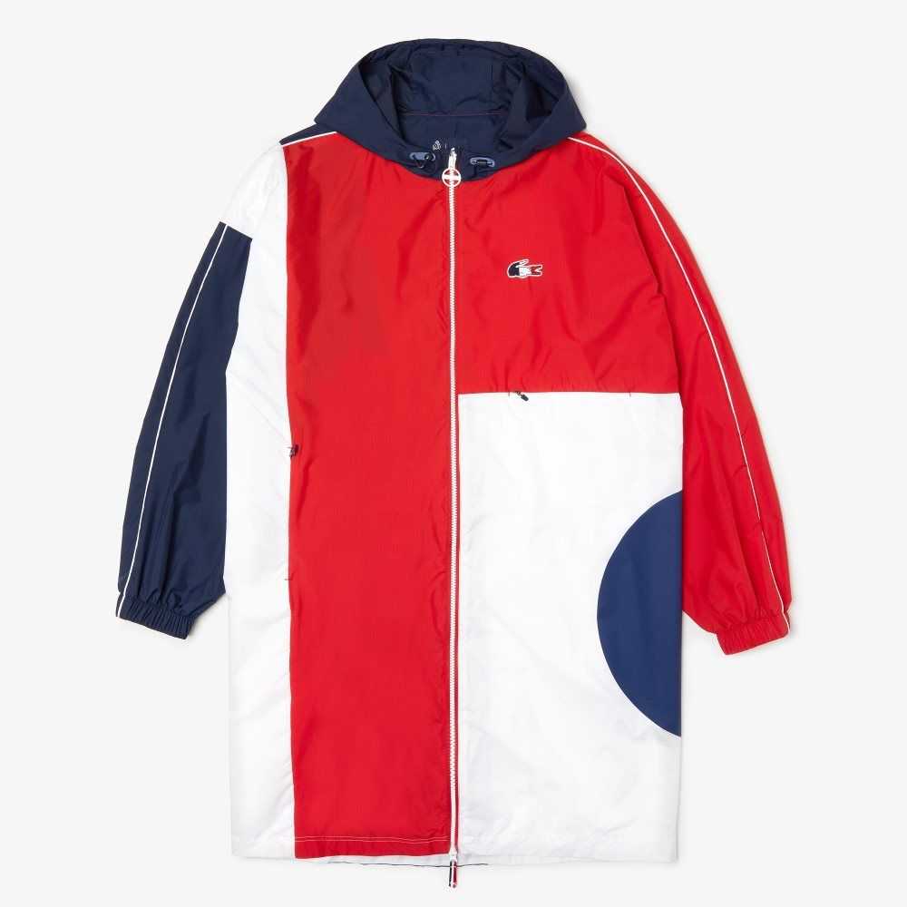 Lacoste SPORT French Sporting Spirit Edition Oversized Raincoat Marinblå Blå Röda Vita | HNCSJ-2854