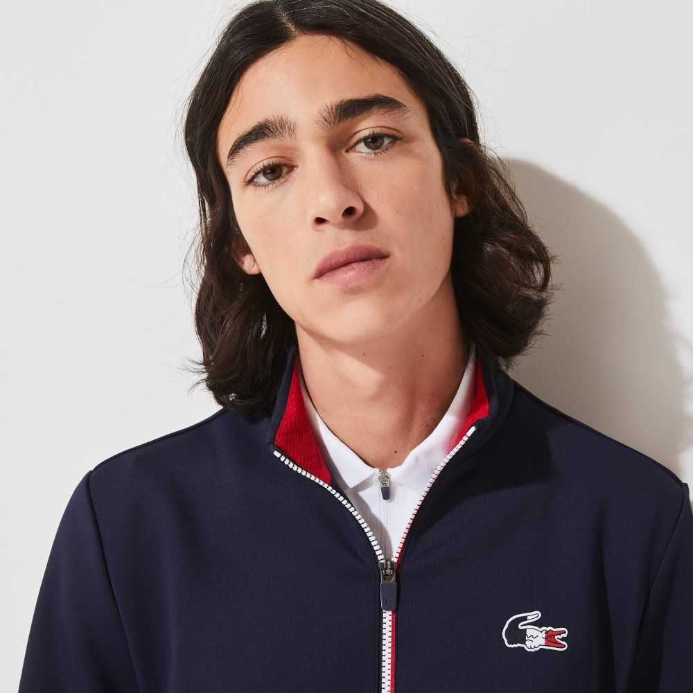 Lacoste SPORT French Sporting Spirit Edition Bi-Material Zippered Jacket Marinblå Blå Vita Röda | RSNHO-8625