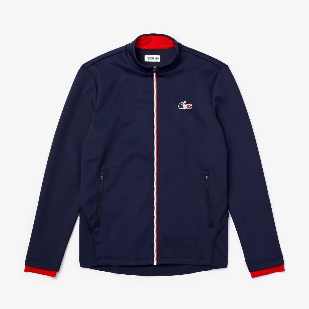 Lacoste SPORT French Sporting Spirit Edition Bi-Material Zippered Jacket Marinblå Blå Vita Röda | RSNHO-8625