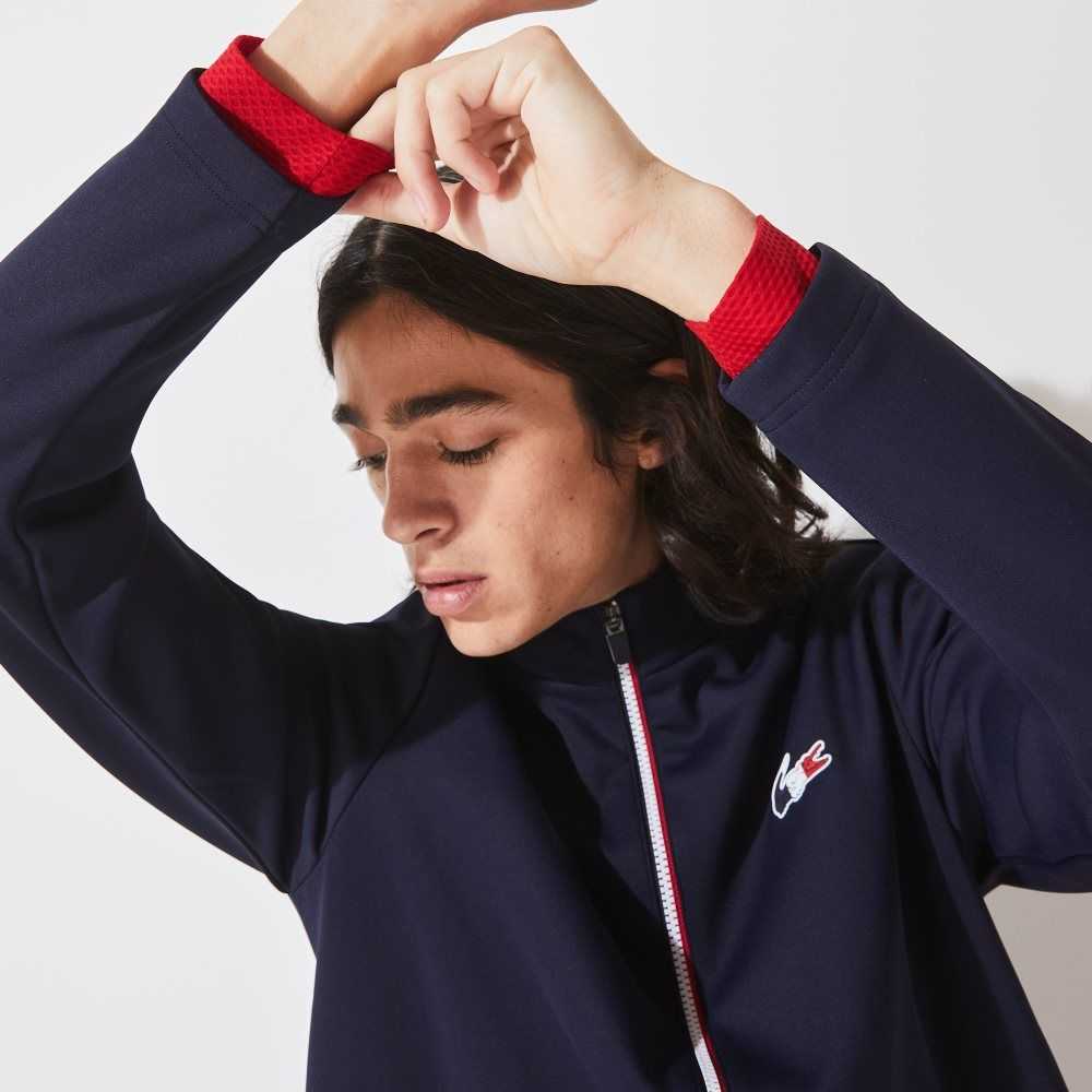 Lacoste SPORT French Sporting Spirit Edition Bi-Material Zippered Jacket Marinblå Blå Vita Röda | RSNHO-8625