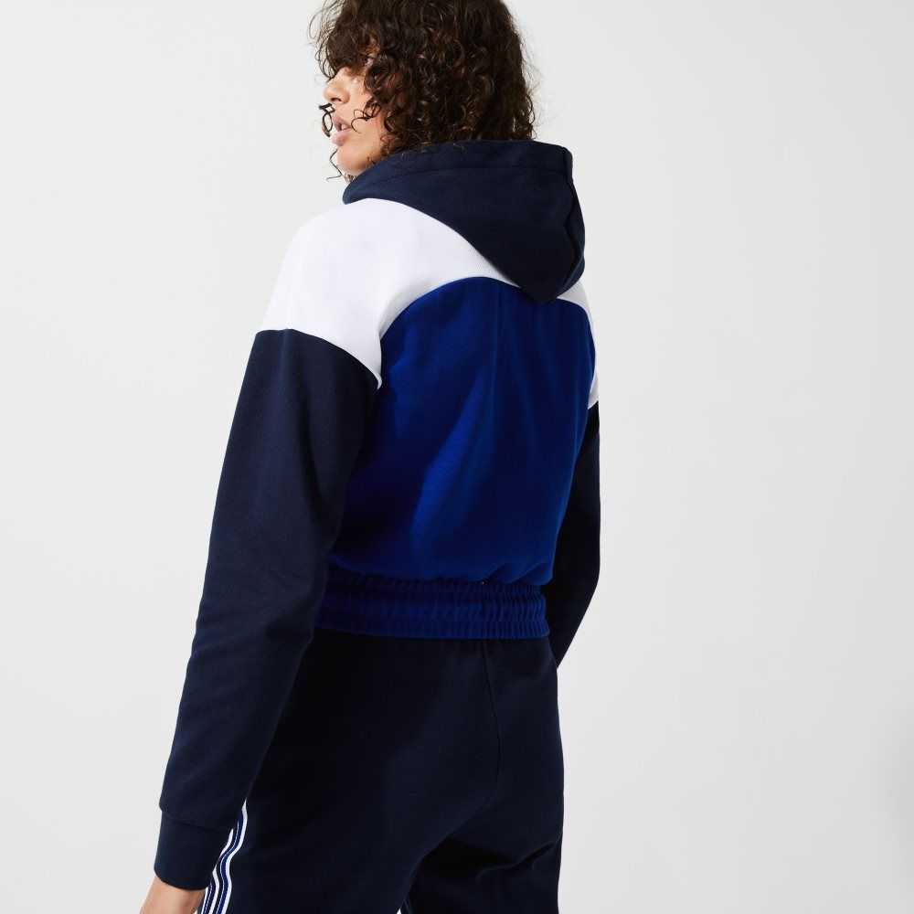 Lacoste SPORT Hooded Organic Bomull Zip Marinblå Blå Vita Blå | BNMIP-9584