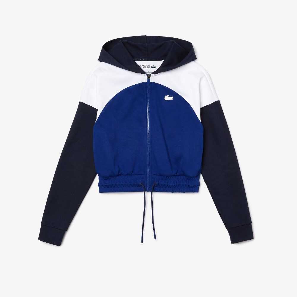 Lacoste SPORT Hooded Organic Bomull Zip Marinblå Blå Vita Blå | BNMIP-9584