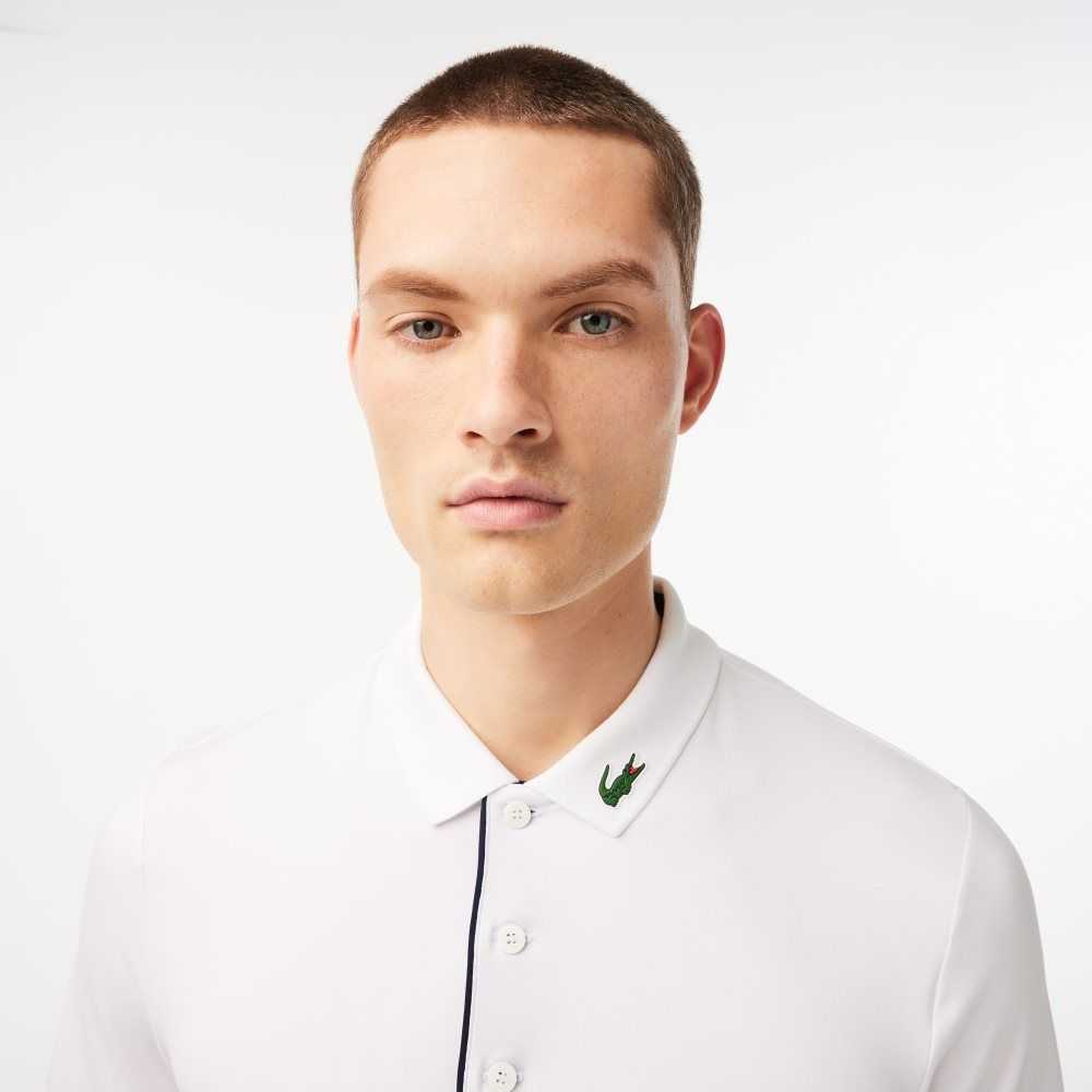 Lacoste SPORT Jersey Golf Vita Marinblå Blå | CXMBG-3742