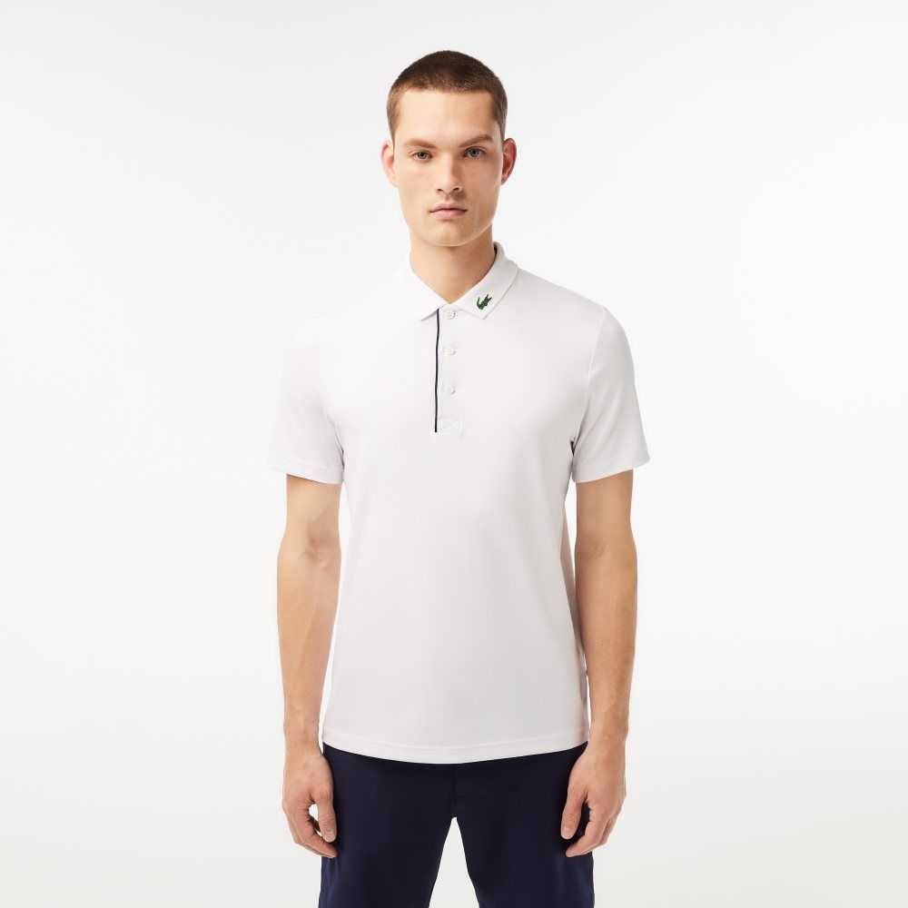 Lacoste SPORT Jersey Golf Vita Marinblå Blå | CXMBG-3742