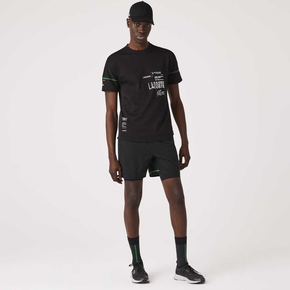 Lacoste SPORT Lettered Technical Bomull Svarta Vita | XPOQS-9326