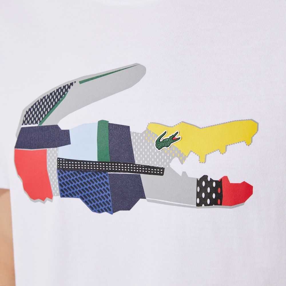 Lacoste SPORT Patchwork Crocodile Print Bomull Vita | BDAFW-1960