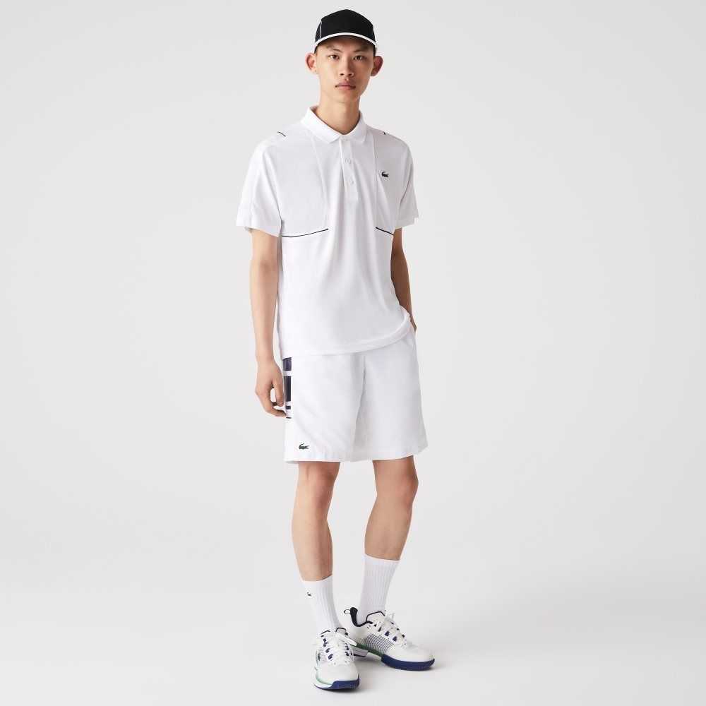 Lacoste SPORT Printed Side Bands Vita Marinblå Blå | ZYICM-9402