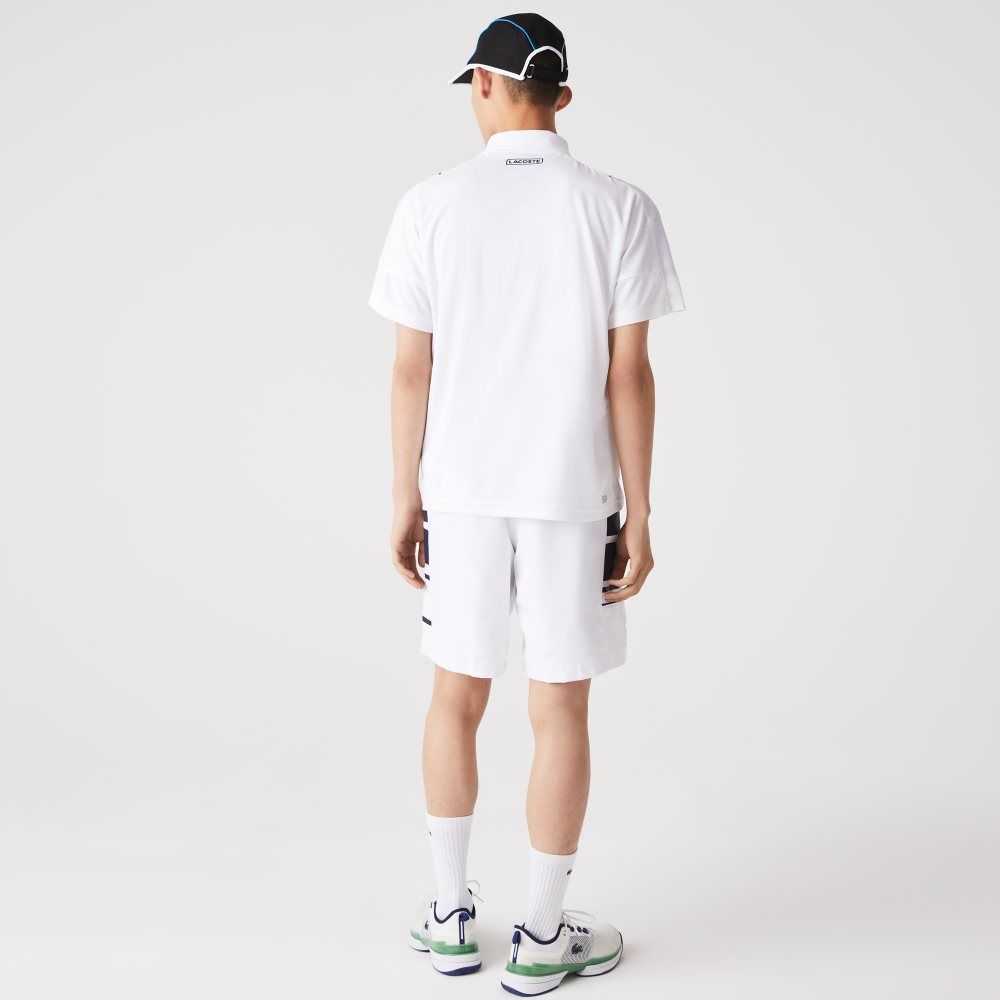 Lacoste SPORT Printed Side Bands Vita Marinblå Blå | ZYICM-9402