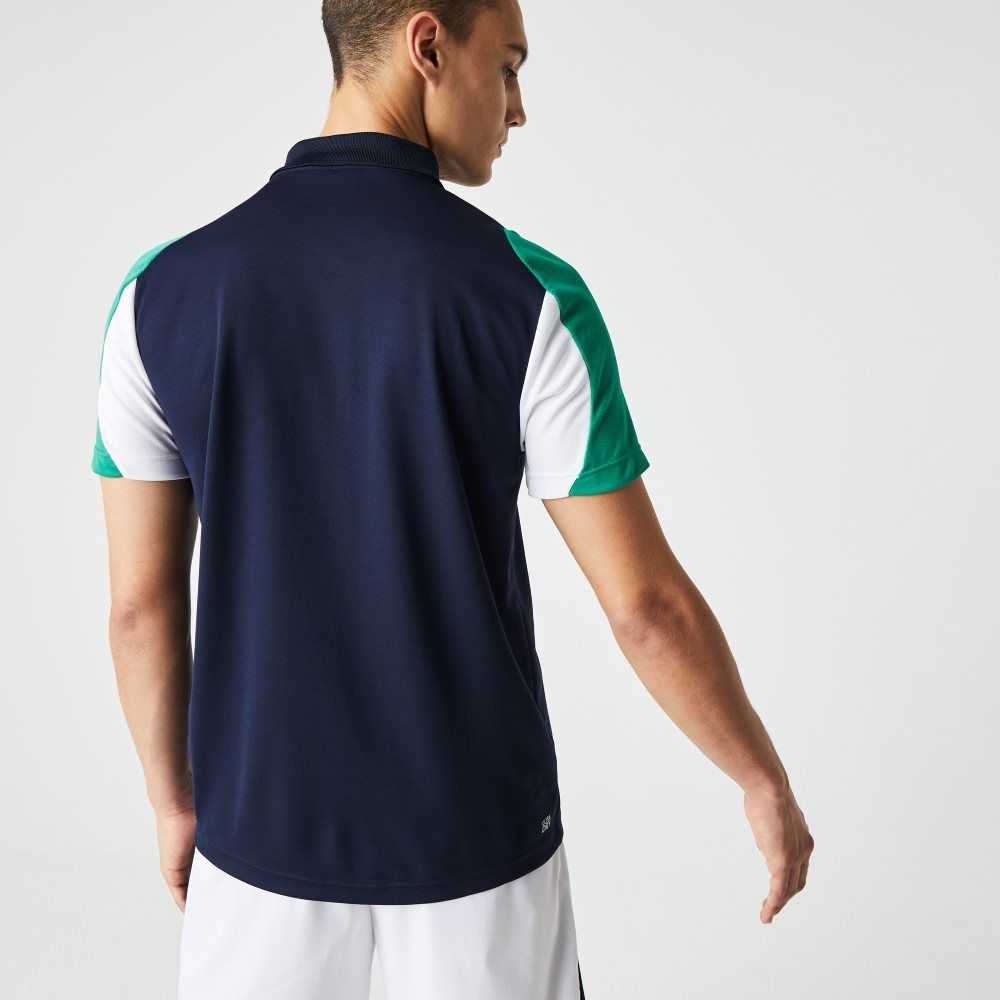 Lacoste SPORT Regular Fit Run-Resistant Pique Tennis Marinblå Blå Gröna Vita | JFADC-4093