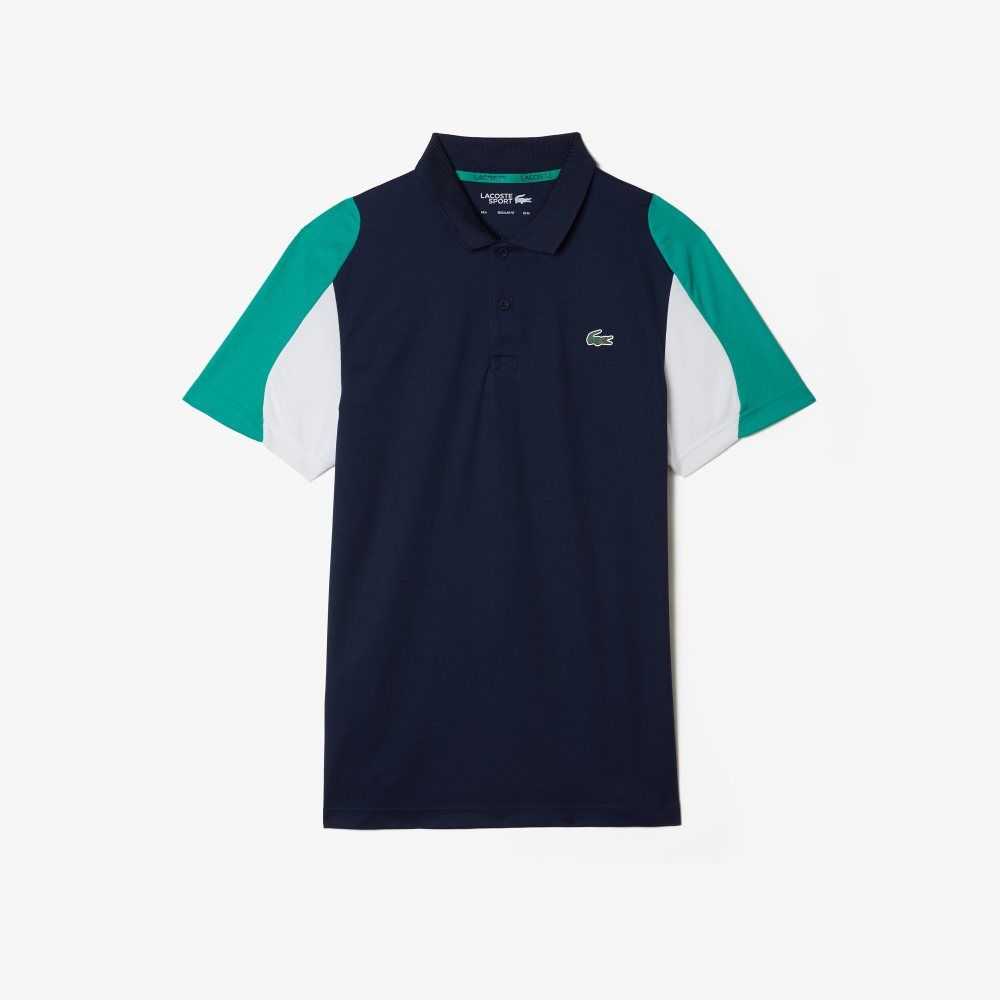 Lacoste SPORT Regular Fit Run-Resistant Pique Tennis Marinblå Blå Gröna Vita | JFADC-4093