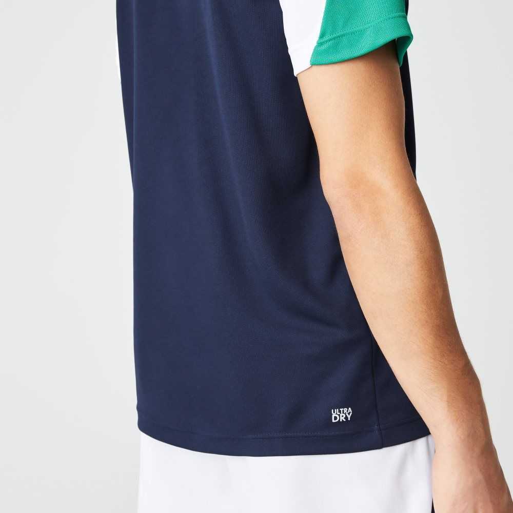 Lacoste SPORT Regular Fit Run-Resistant Pique Tennis Marinblå Blå Gröna Vita | JFADC-4093