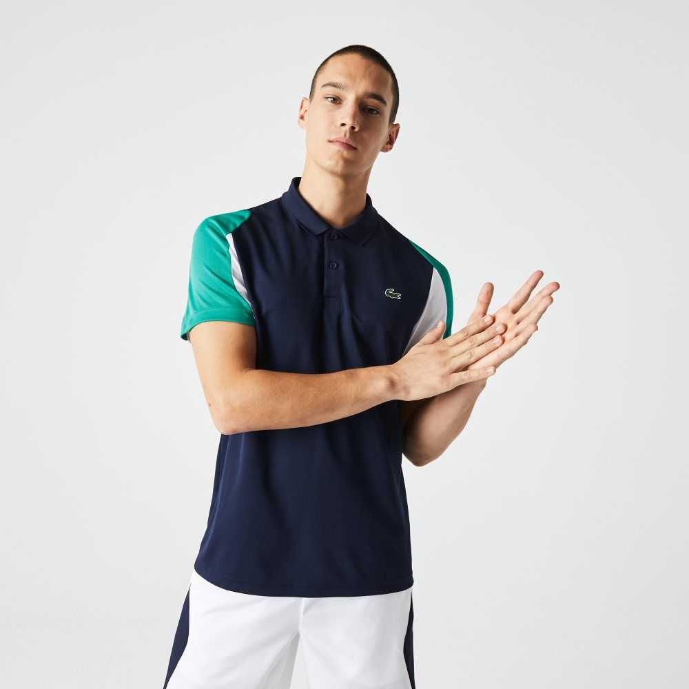 Lacoste SPORT Regular Fit Run-Resistant Pique Tennis Marinblå Blå Gröna Vita | JFADC-4093