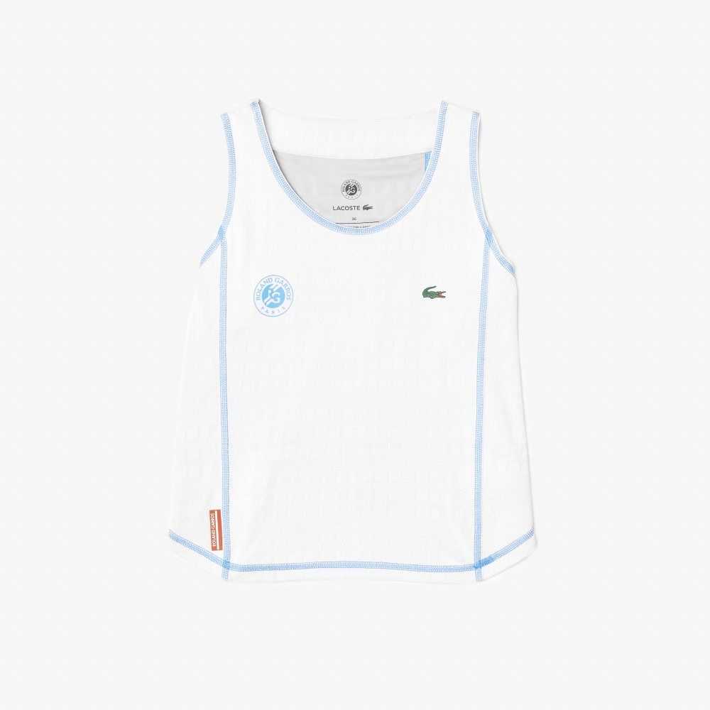 Lacoste SPORT Roland Garros Racer Back Tank Vita Blå | CGHDY-4561