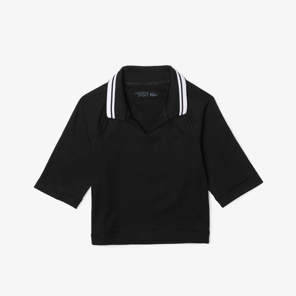 Lacoste SPORT Räfflad Korta And Stretch Polo Svarta | ZTCRS-0791