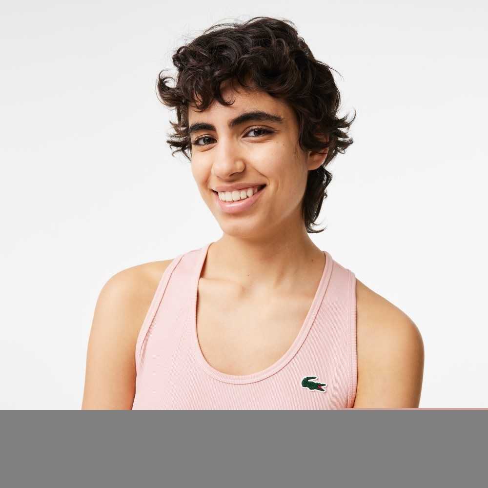 Lacoste SPORT Slim Fit Räfflad Tank Rosa | HPBSG-1048