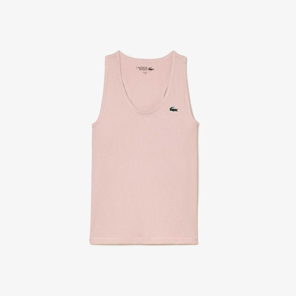 Lacoste SPORT Slim Fit Räfflad Tank Rosa | HPBSG-1048