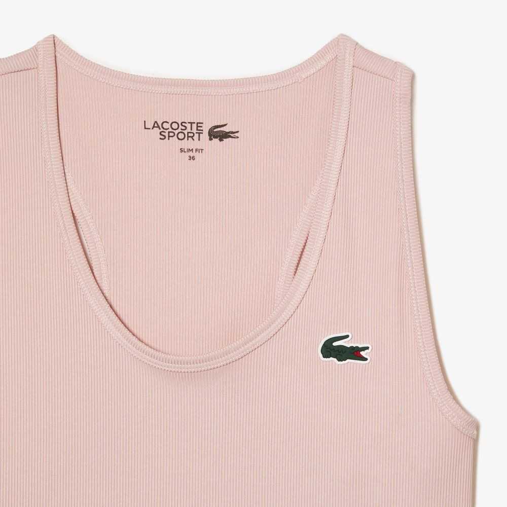 Lacoste SPORT Slim Fit Räfflad Tank Rosa | HPBSG-1048