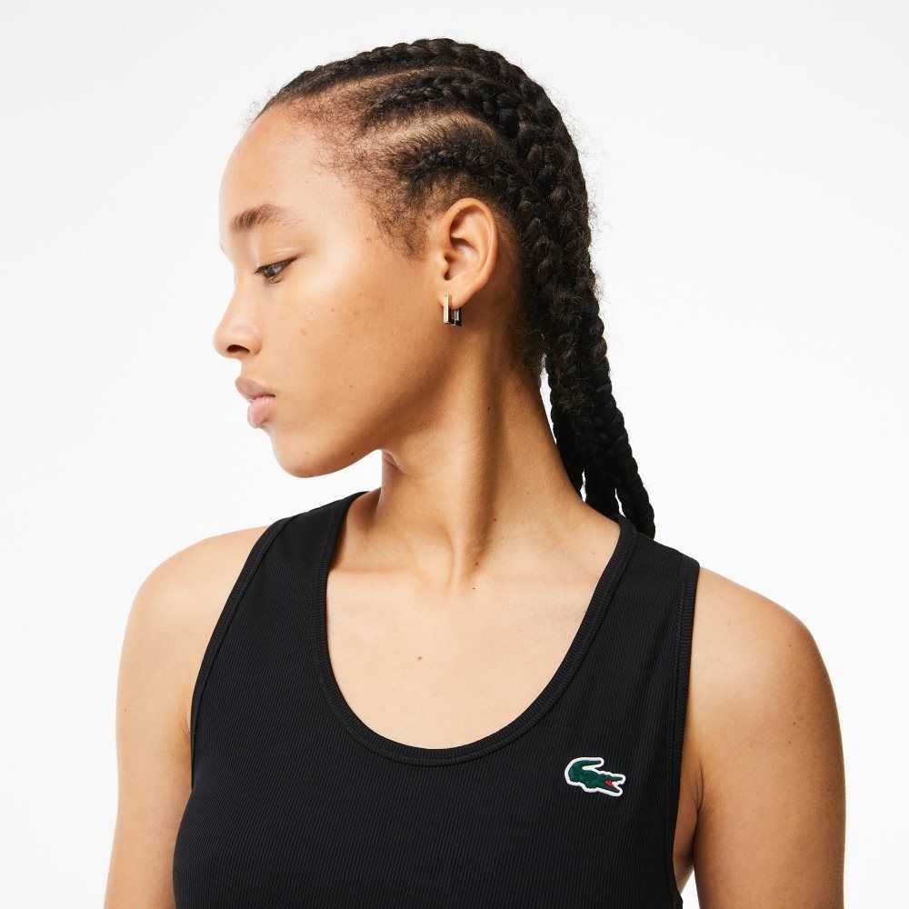 Lacoste SPORT Slim Fit Räfflad Tank Svarta | NMUYP-8627