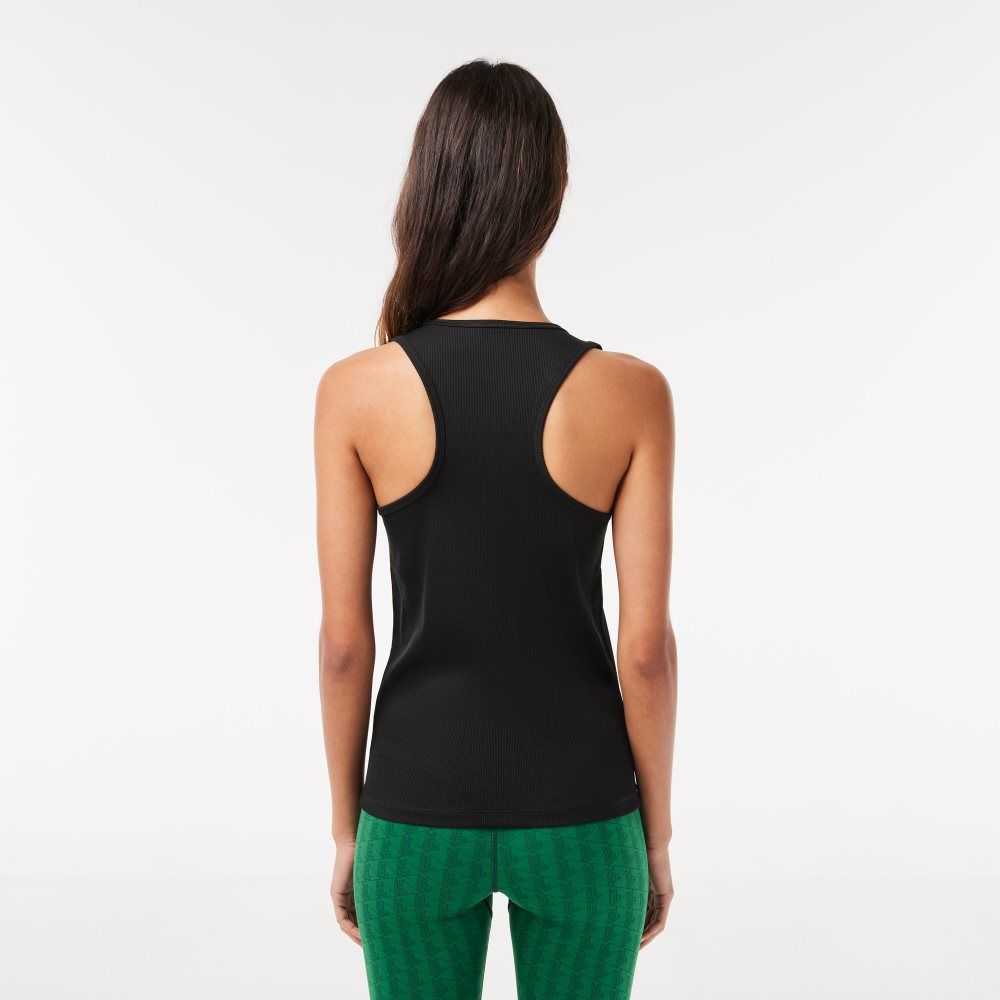 Lacoste SPORT Slim Fit Räfflad Tank Svarta | NMUYP-8627