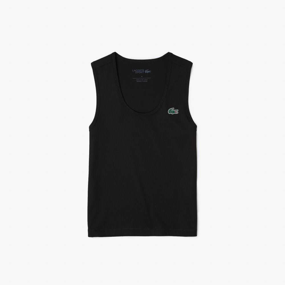 Lacoste SPORT Slim Fit Räfflad Tank Svarta | NMUYP-8627