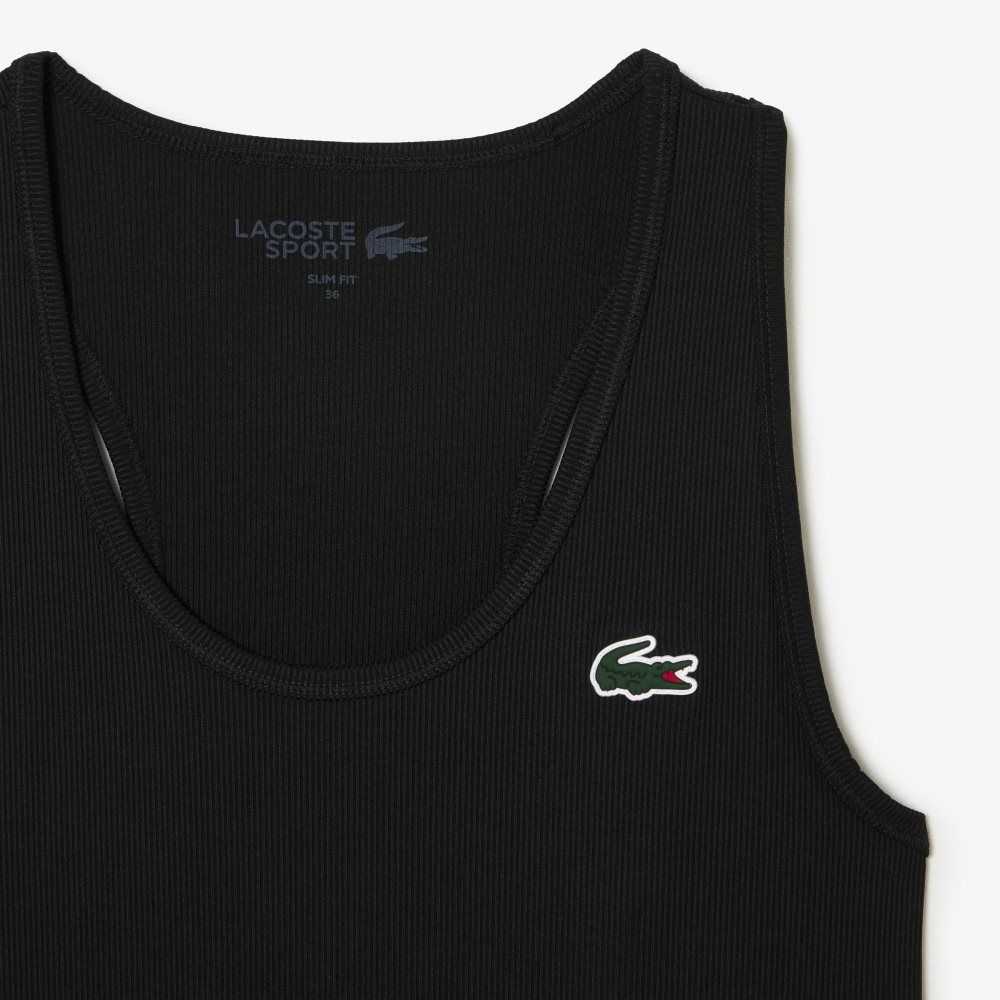 Lacoste SPORT Slim Fit Räfflad Tank Svarta | NMUYP-8627