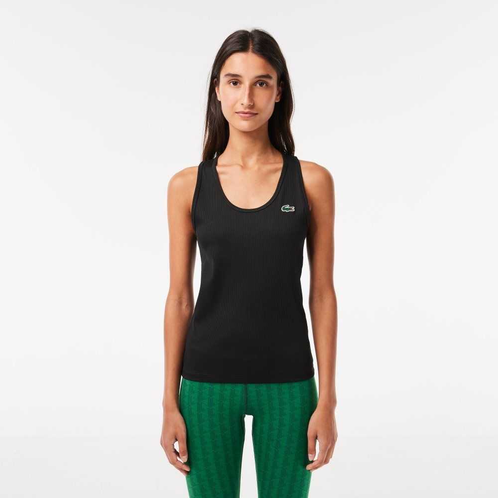 Lacoste SPORT Slim Fit Räfflad Tank Svarta | NMUYP-8627