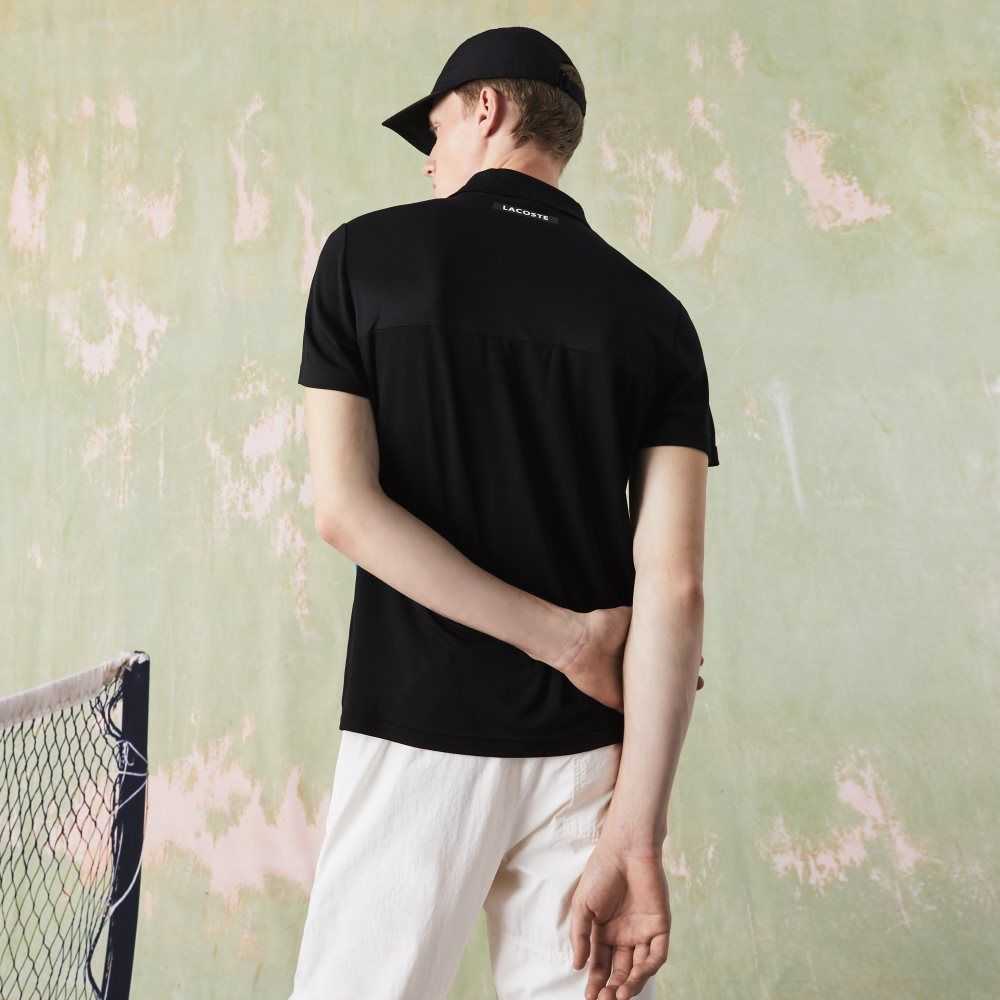 Lacoste SPORT Ultra-Dry Pique Tennis Svarta Blå Vita | TSGAM-2069