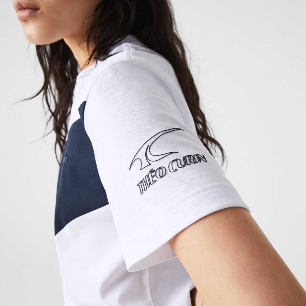 Lacoste SPORT x Theo Curin Tryck Jersey T-Shirt Vita Marinblå Blå | DFCIA-1468