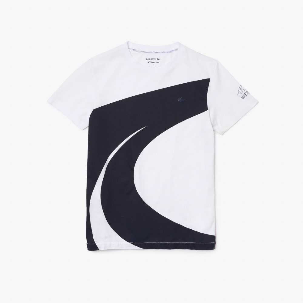 Lacoste SPORT x Theo Curin Tryck Jersey T-Shirt Vita Marinblå Blå | DFCIA-1468