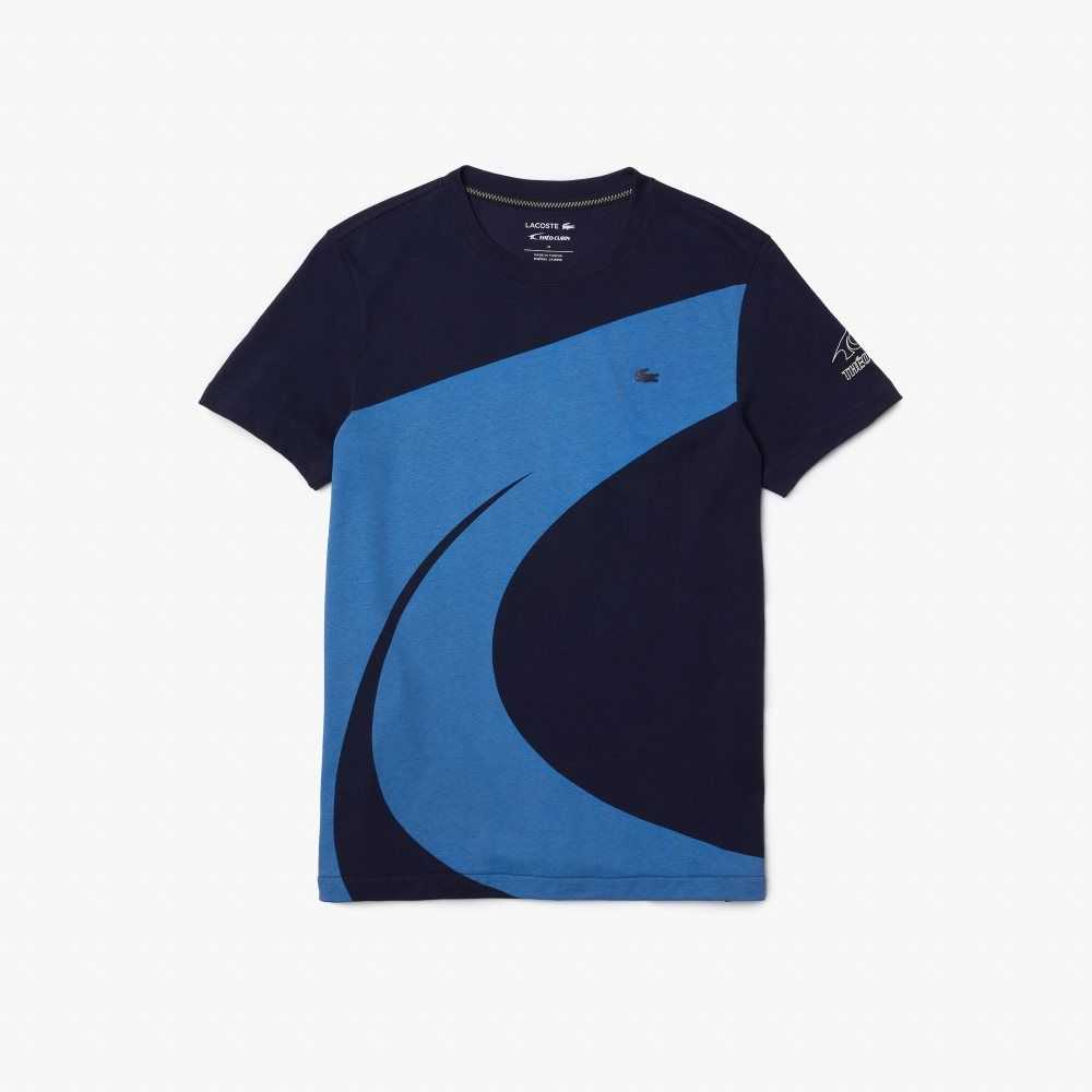 Lacoste SPORT x Theo Curin Tryck Jersey T-Shirt Marinblå Blå Blå Vita | HGTES-7301