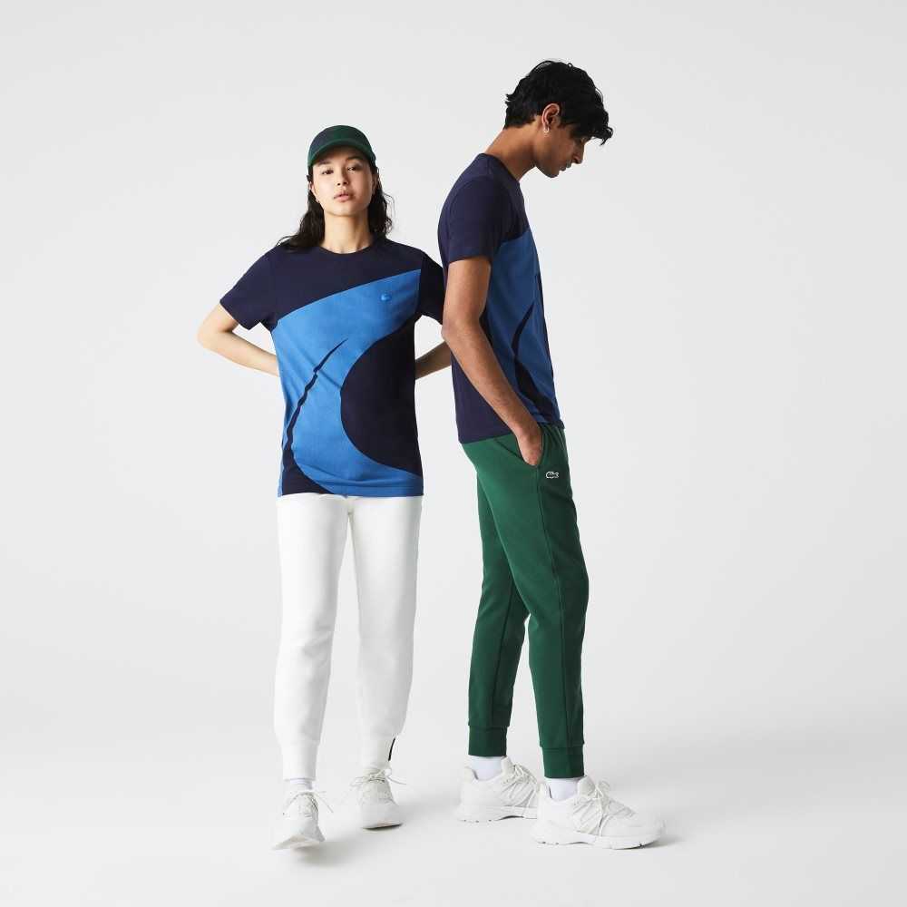 Lacoste SPORT x Theo Curin Tryck Jersey T-Shirt Marinblå Blå Blå Vita | HGTES-7301