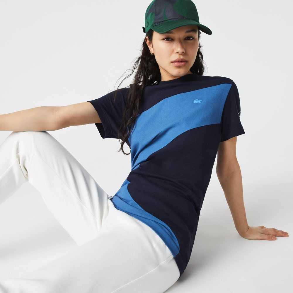 Lacoste SPORT x Theo Curin Tryck Jersey Marinblå Blå Blå Vita | VKFES-3578